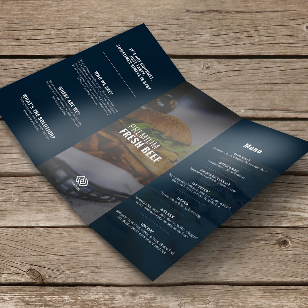 Custom tri-fold brochures printed in full color on 100lb gloss book paper with a six-panel letter fold